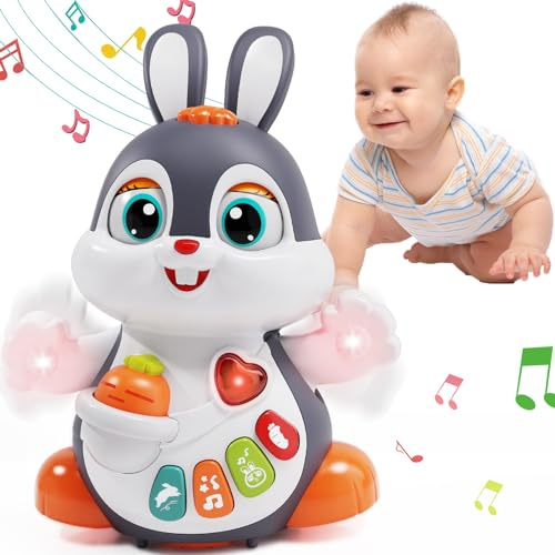 Wanonoo Musicaux Jouets Bebe 1 an Garçon Fille Jouets de Pâques Lapin de Pâques Jouet Lapin Rampants avec Musique et lumières pour Bébé 6-12 Mois Bébé Cadeaux Jouet Précoces 6 7 8 9 12 18 24 Mois