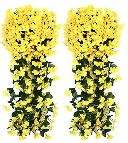 LATAFA Künstliche Veilchen für den Außenbereich, 2 bunte künstliche Veilchen zur Dekoration, Pflanzen für Garten und Balkon, künstliche Blumen, perfekt für Heimdekoration