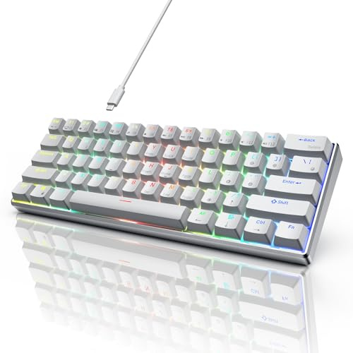 RK ROYAL KLUDGE Teclado mecánico RK61 Pro 60%, marco de aluminio, teclado para juegos con cable, retroiluminación RGB programable, 61 teclas, ultra compacto, interruptor de café Gateron, blanco