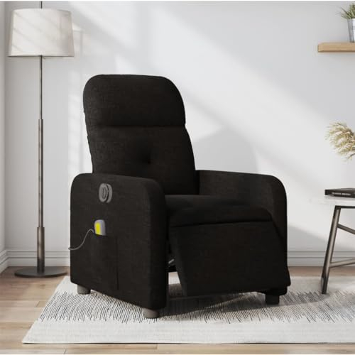 Homgoday Massagesessel Elektrisch Relaxsessel Fernsehsessel Ruhesessel mit Liegefunktion Liegesessel Verstellbare Rückenlehne TV Sessel, für Wohnzimmer Schwarz Stoff