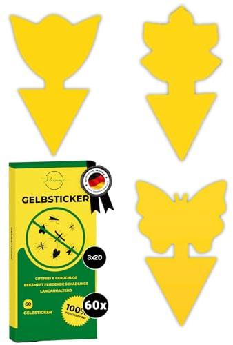60x Gelbsticker Trauermücken | Premium Gelbtafeln mit Befestigung - Mixformen | Effektive Klebefalle Gelb als Trauermücken Fruchtfliegen-Falle Fliegenfalle zum Bekämpfen für Zimmerpflanzen