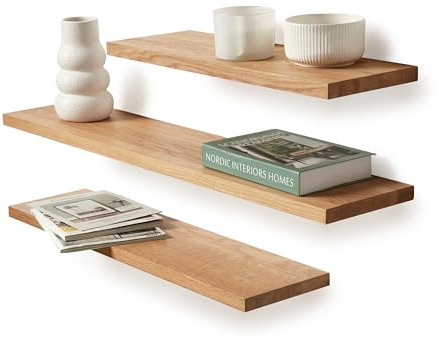 BestLoft.de Wandregal Holz Badregal - Kleines schwebendes Wandregal aus Eichenholz (Eiche hell, Breite 120 cm / Tiefe 20 cm)