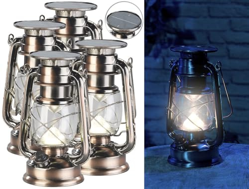 Lunartec Solar-Laterne LED: 4er-Set helle Solar-LED-Sturmlampe, 200 lm, 3 W, warmweiß, Bronze (Hängelampen, Outdoor-Lampe)