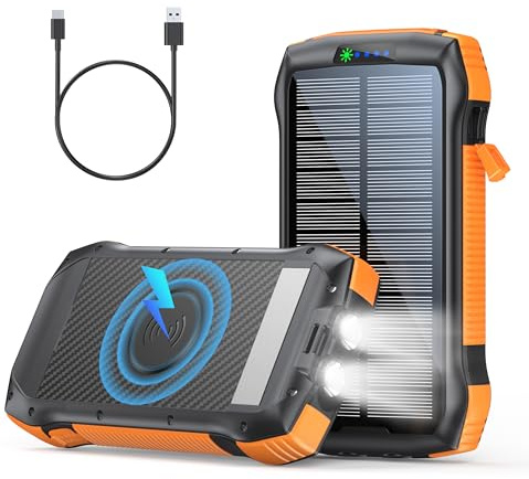 MOSKIZ Chargeur solaire Power Bank, 40000 mAh Chargeur portable QC3.0 18 W PD 20 W Charge rapide Batterie externe avec USB C pour iPhone Samsung Tablet, batterie solaire avec double flash
