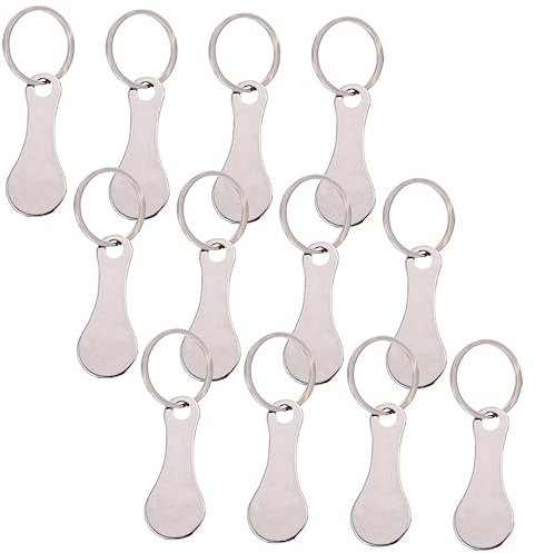 AUTSUPPL 12pcs Shopping Cart Trolley Tokens Stainless Steel Portable Key Rings Quarter Holder Keychain for Supermarket Trolley Coin