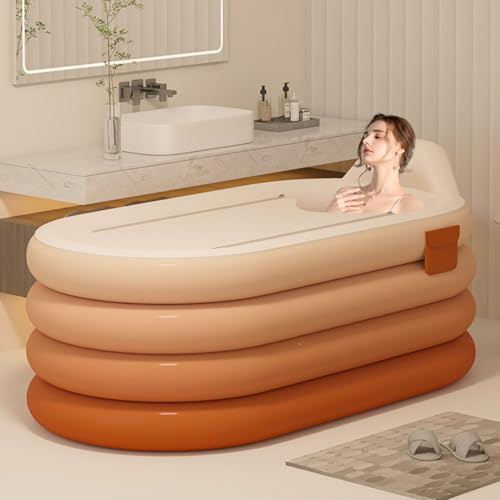 haiyusm Aufblasbare Badewanne Erwachsene Faltbare Mobile Badewanne für Dusche Badewannen mit Sprudelfunktion für Den Außenbereich Eistonne Ice Bath für Camping (lengths 120,Orange)