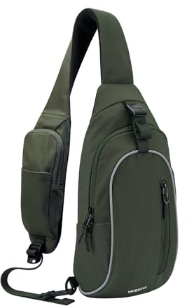 WATERFLY Bröstväska axelväska herr liten herrhandväska Sling Bag damväska Messenger Crossbody Bag Crossbag för utomhussporter resa cykling vandring, Armégrön, M