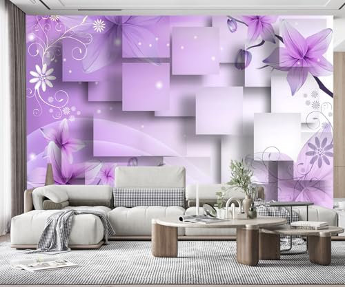 ZXCHEE Papier Peint Panoramique Carrés Violets Floraux Papier Peint 3D Tapisserie Mural Salon Chambre Décoration Murale -S0812-200x140cm(LxH)