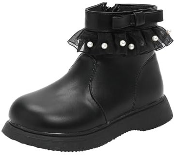 Kinder Schneestiefel Children Boots Boys And Girls Ankle Boots Thick Soles Non Slip Side Zippers Solid Color Simple British Style Schneeboots 37 (Black, 28.5 Little Child)