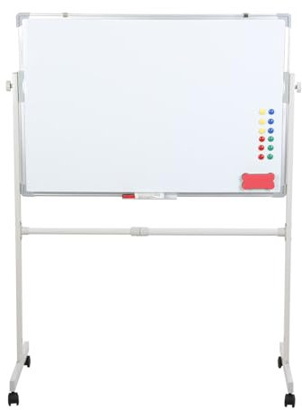 Makamsui Tableau blanc mobile double face avec support, 91,4 x 61 cm, tableau blanc à roulettes effaçable à sec pour salle de classe, bureau, avec 5 marqueurs, 12 clous magnétiques et 1 gomme blanche