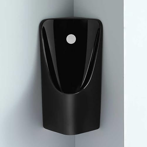 CHZDPP Kniender Bürostuhl Herren Urinal für die Ecke, Keramische Urinale mit Montagezubehör, Spülende männliche Toilette für Garagenschulen Keller Krankenhäuser(Black)