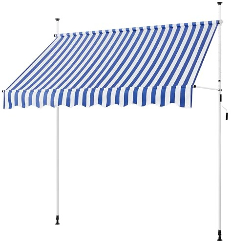 Soberine Tenda da Sole per Esterno Balcone a Bracci Estensibili Avvolgibile Retrattile con Manovella a Morsetto Regolabile in Altezza e Angolazione 250 x 120 cm Blu e Bianco