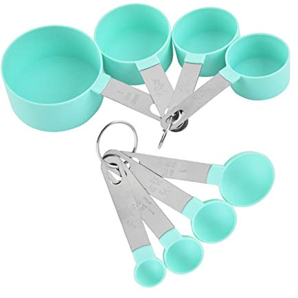 Messbecher Löffel Set, stapelbare Esslöffel Grün Messlöffel Messen Sie Tassen mit Edelstahlgriff Hängende Loch Design Doppelstapelstapelbecher und Löffel