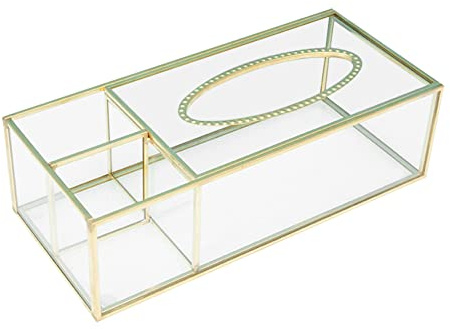 melairo BoîTe à Mouchoirs en Or Rectangulaire en Verre Clair BoîTe à Mouchoirs en Papier pour Distributeur de Mouchoirs à Domicile BoîTe à Mouchoirs en Verre GéOméTrique