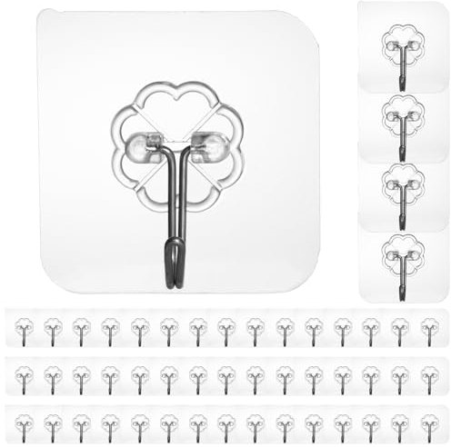 50 Ganci Adesivi Trasparenti Impermeabili,Ganci Adesivi Muro senza Bucare,Gancio Adesivo Forte Trasparente,Gancio Autoadesivo 180 Gradi senza Foratura per Bagno Cucina Soggiorno Asciugamani Vestiti
