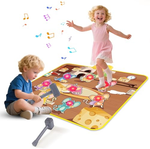 Whack a Mole Game, Interactive Constructive Smack Moles Game Playmat | Toys for 2+ Year Old Kids with Sound Boys Girls Interactive Toys with 2 Hammers, Educational Game for Toddlers (Yellow)