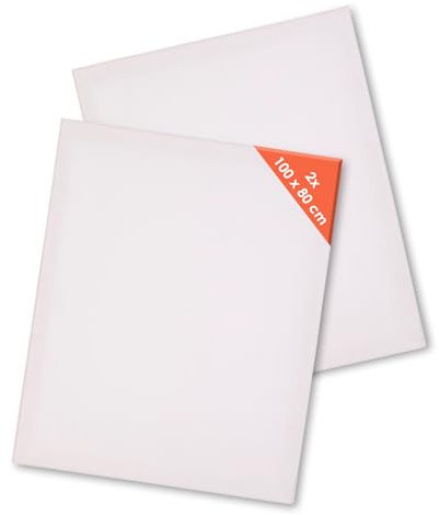 XL Leinwand auf Keilrahmen 2er Set - 100 x 80 cm - Kunstleinwand mit 3-fach grundiertem Leinentuch - Basic Baumwoll Maltuch Malleinwand für Acrylfarbe und Ölfarbe Hobby Künstler Bedarf Zubehör