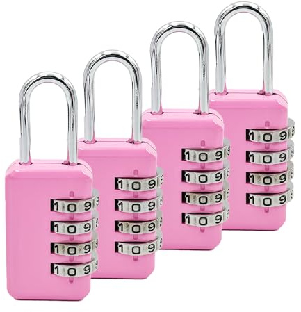 TSA Approved Luggage Locks, 4-Digit Combination Travel Padlocks, Resettable Zinc Alloy Code Lock for Suitcases, Bags, Lockers, Gym and Cabin Use ， Small Padlock (Pink)