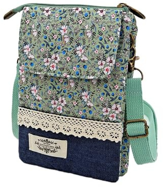 Crossbody Handytasche Zum Umhängen Handy Umhängetasche Zum Umhängen Mit Verstellbare Träger Baumwolle Handyumhängetaschen Damen Für Einkaufen, Verabredungen, Spaziergänge-Grün