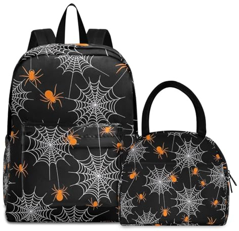 RPLIFE Lonchera impermeable con respaldo trasero, mochilas juveniles, arañas naranjas, telarañas blancas, negras