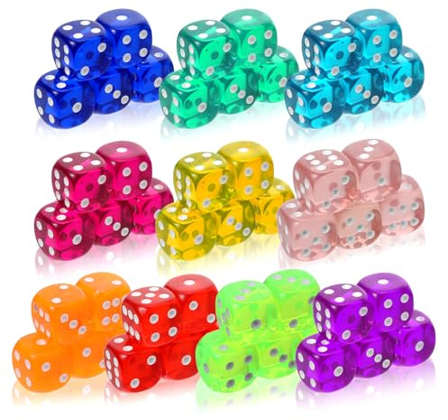 APLZGMG 50 stycken 18 mm tärningar färgglada set 6-sidig, D6 Dice med runda hörn, lekkub stor akryl kub set för tärningsspel bordsspel bar KTV party Tutoring (10 färger)