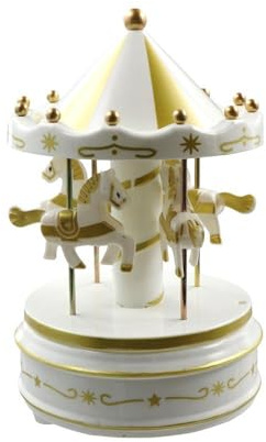 Carillon a carosello, carillon fantasy a forma di giostra panoramica, carillon in plastica, con cavallo classico Merry Go Round (bianco e oro)