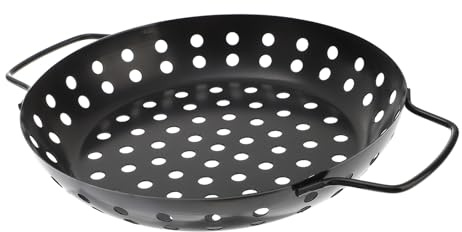 ORFOFE Bandeja Parrilla Barbacoa Redonda Antiadherente con Agujeros Doble Asa Resistente para Doméstico Aire para Verduras y Carnes la Parrilla