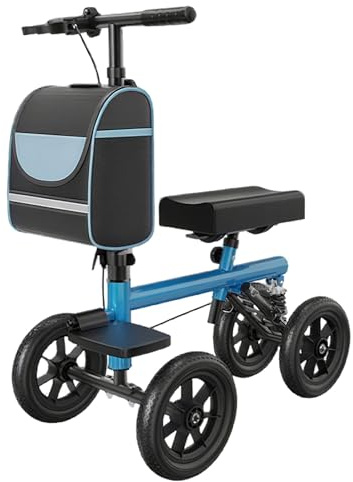 Deambulateur 4 Roues Pliable Leger Trottinette Orientable Compact Déambulateur Pliable Tout-Terrain avec Siège à Roues et Double Freinage pour les Blessures aux Pieds