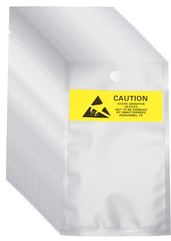 sourcing map 100 sacchetti antistatici da 7,9 x 13,5 cm, apertura superiore con foro ESD, con etichette per hard disk HDD, SSD, dispositivi elettronici, schede madri, argento