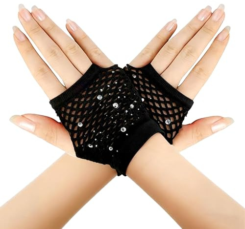 Gusruvti Fingerlose Netzhandschuhe Neon Damen Mode Mesh Vintage Fishnet Handschuhe für 80er 90er Neon Rave Retro Party Favors Kostüm Cosplay Halloween Fishnet Gloves