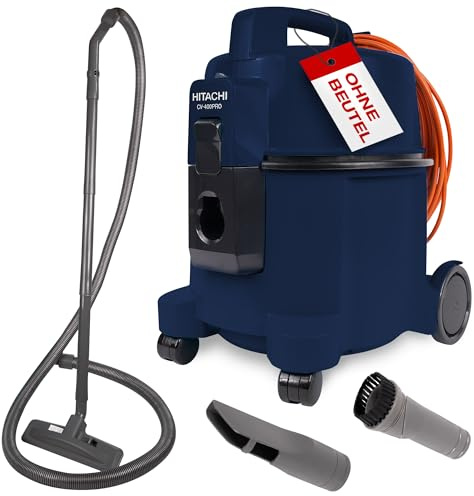 HITACHI Staubsauger CV-400 PRO mit HEPA Filter 7,5L, Beutellos - Profi Bodenstaubsauger 880W, leise 74 dB, 13m Radius, Teppichdüse & Zubehör, Gewerbesauger für Haushalt & Industrie (Dunkelblau)