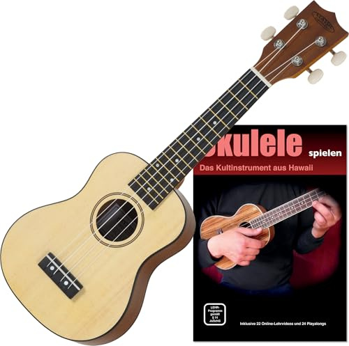 Classic Cantabile Sopran Ukulele Natural Set inkl. Lernheft, 15 Bünde