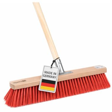 Profi Straßenbesen 100cm Breit mit Stiel 140cm rote Borsten Besen Holzstiel | Holzstiel Ø28mm, Metall-Stielhalter verschraubt, Elaston-Kunststoffborsten, Für Draußen, Haus, Hof, Garten