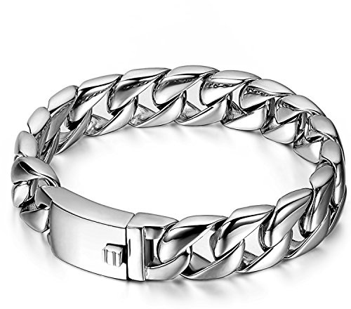 JewelryWe Personalisiert Armband Herren Panzerkette: Edelstahl Groß Schwer Biker Kettenarmband Hochglanz Poliert Panzerarmband Armkette Armreif mit Gravur