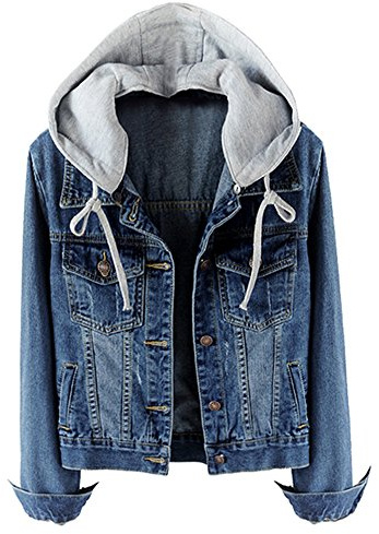LifeShe Women's Casual Detachable Hoodie Denim Jacket