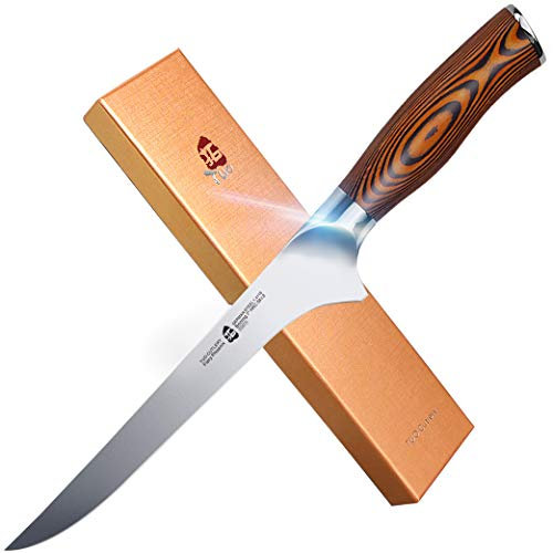 TUO Ausbeinmesser Filetmesser 18cm Fischmesser Filetiermesser Fleischmesser Deutsches Edelstahl Küchenmesser mit Ergonomischem Pakkawood Griff-Fiery Phoenix Series