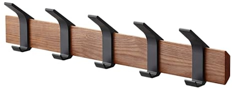 YAMAZAKI 4115 RIN Wall Coat Rack, Brown, Wood/Aluminum, 50 x 6.5 x 10 cm