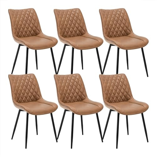 WOLTU Esszimmerstühle 6er Set, Küchenstühle gepolstert | mit Rückenlehne, Sitzfläche aus Kunstleder, Metallbeine, für Esszimmer, Küche, Wohnzimmer, Büro, Hellbraun