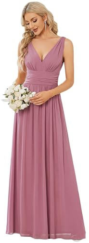 Ever-Pretty A-línea Largo Vestido de Baile Corte Imperio Cuello en V sin Mangas para Mujer Orquídea 46