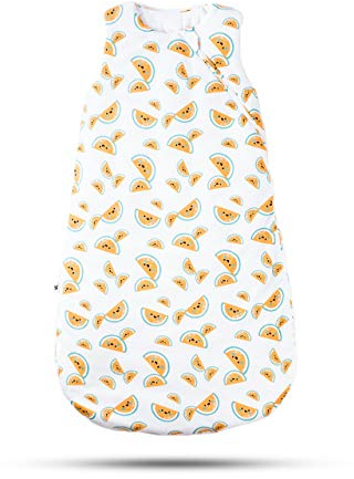 R&M ORIENT Året runt babysovsäck – standard 100 Oeko-TEX – bekväm och andningsbar av 100 % ekologisk bomull – 2-vägs dragkedja på sidan – 2,5 TOG (Happy Melon; 80 cm; 6–12 månader)