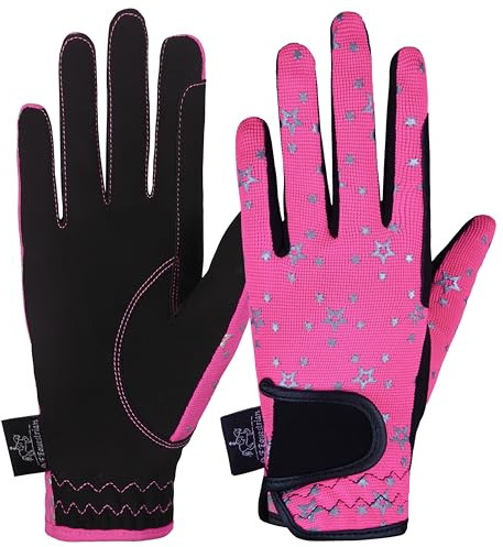 AFE Kids Gloves for Girls Boys Unisex Horse Riding Gloves Outdoor Gloves Sports Gloves Cycling Gloves for Children Black Blue Pink Star Design