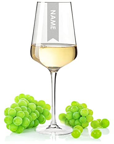 Gravuerzeile, Leonardo Puccini, Calice da vino bianco elegante personalizzabile con il nome, regalo per donne e uomini