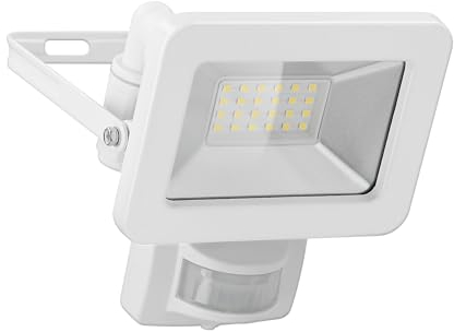 goobay 53880 Faretto LED rilevatore movimento da esterno 20W / sensore PIR faretto da esterno IP44 / luce bianca neutra 1700 lm/montaggio a parete del proiettore LED/faretto da giardino/bianco