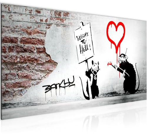 Runa Art Wandbild Banksy Graffiti Zitat Ratten 1 Teilig 100 x 40 cm Modern Bild auf Vlies Leinwand Street Art Loft Wohnzimmer Schwarz Grau Rot 040412a