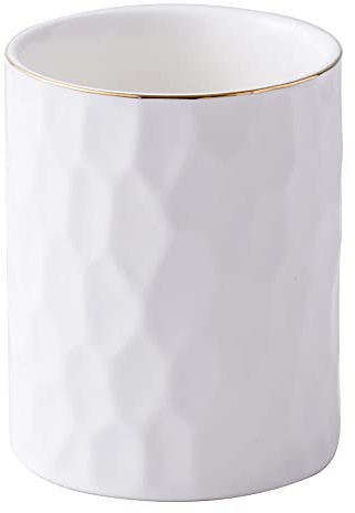 YOSCO Ceramic Aesthetic Pen Holder for Desk Cute White Pencil Holder Cup Pot Desk Organizer Office Supplies - Stylish Office Decor, Makeup Brush Holder,Toothbrush Holder (White)