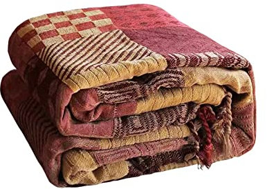 VANJOROY 100% Chenille Bohemian Large Sofa Throw Blanket For 2 3 Seater Settees, Christmas Luxury Soft Patchwork Bed Throw for Couch Bedspreads Rug Bed Gifts -150×190CM,Red