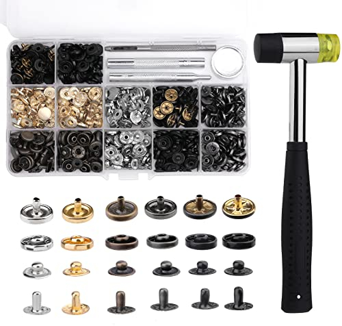 120 Sets Druckknöpfe, 10 mm Druckknöpfe aus Metall mit Gummihammer kompletten Einstellwerkzeugen, 6 Farben Lederdruckknöpfe für Nähprojekte, Lederhandwerk