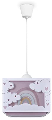 Paco Home Kinderzimmerlampe Kinderlampe Deckenlampe Pendelleuchte Lampenschirm Stoff Regenbogen Stern Löwe Dino Mond E27, Lampenart:Pendelleuchte - Typ 6, Farbe:Pink