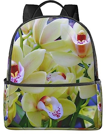 EVANEM Reiserucksack, leichter Laptop-Rucksack, Schultertasche, Orchideen-Druck, für Reisen, Herren und Damen, Schwarz , One size
