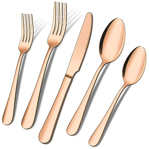 20 Piece Matte Copper Silverware Set, ENLOY Rose Gold Stainless Steel Flatware Cutlery Set for 4, Kitchen Utensil Set Service for 4, Include Knife Fork Spoon, Mirror Polished, Dishwasher Safe